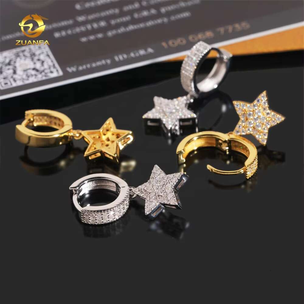 Hip Hop High Quality Star Drop Earring VVS Moissanite Diamond 925 Silver Hoop Earrings