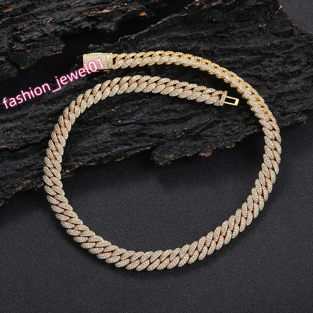 10MM Mens Iced Out Luxury 5A CZ Miami Cuban Necklace Argenteous Plated Hip Hop Rapper Cuban Link Bracelet Gift Dropshipping