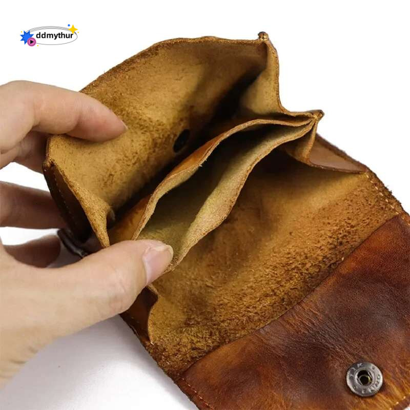 Genuine Leather for Men Women Vintage Handmade Short Credit Card Case Purse with Coin Pocket Small Slim Wallet Male ddmythur