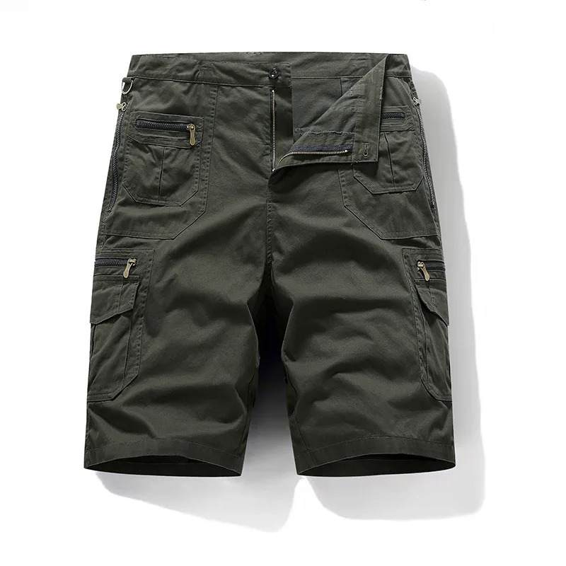 Mens summer plus size cut loose straight leg pants with multiple pockets of cotton cargo shorts 250409