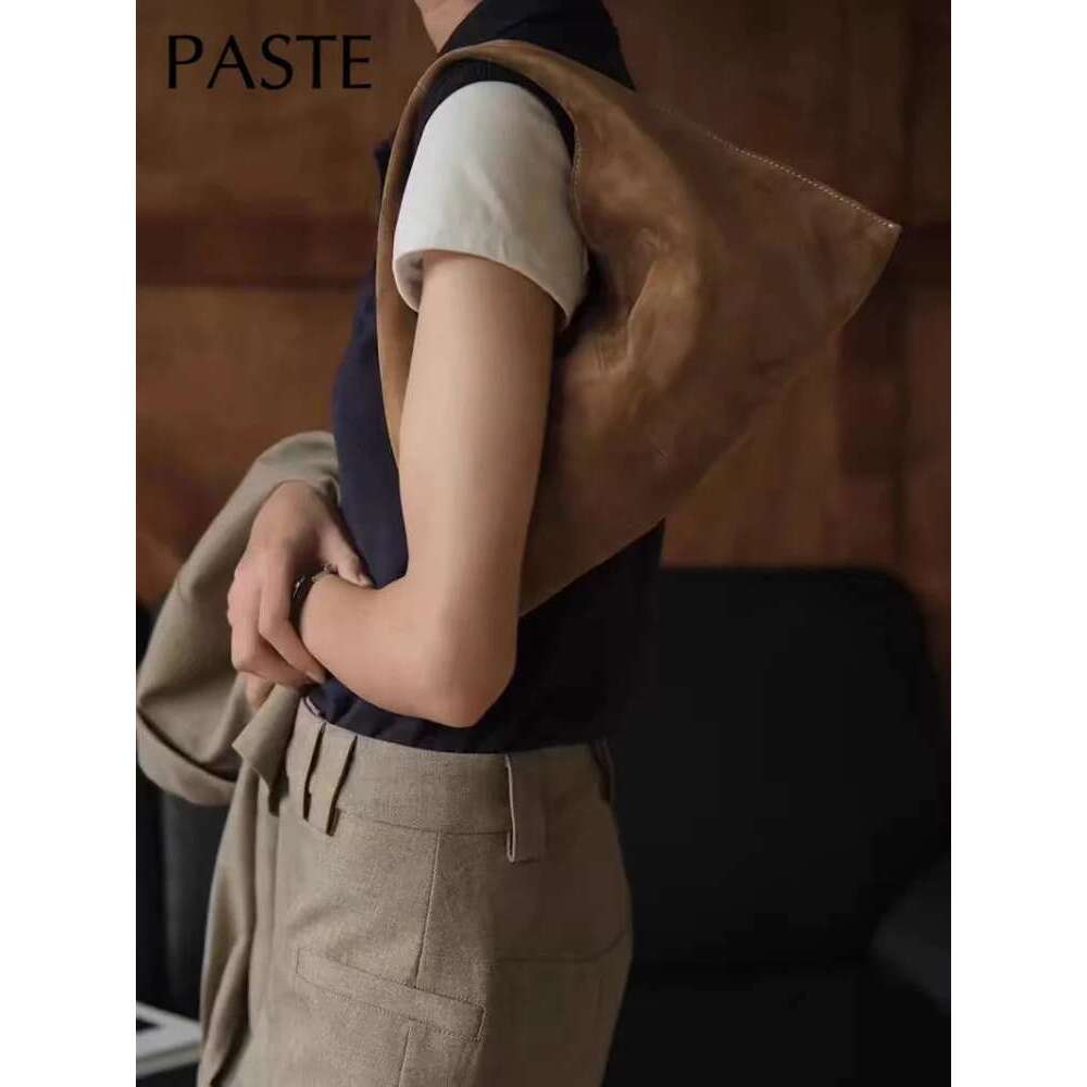 Urious Veet Comfortable Feel Trapeze Tote Deep Blue Suede Sheep Wool Women Handbag Real Skin High-End Female Shoulder Bag