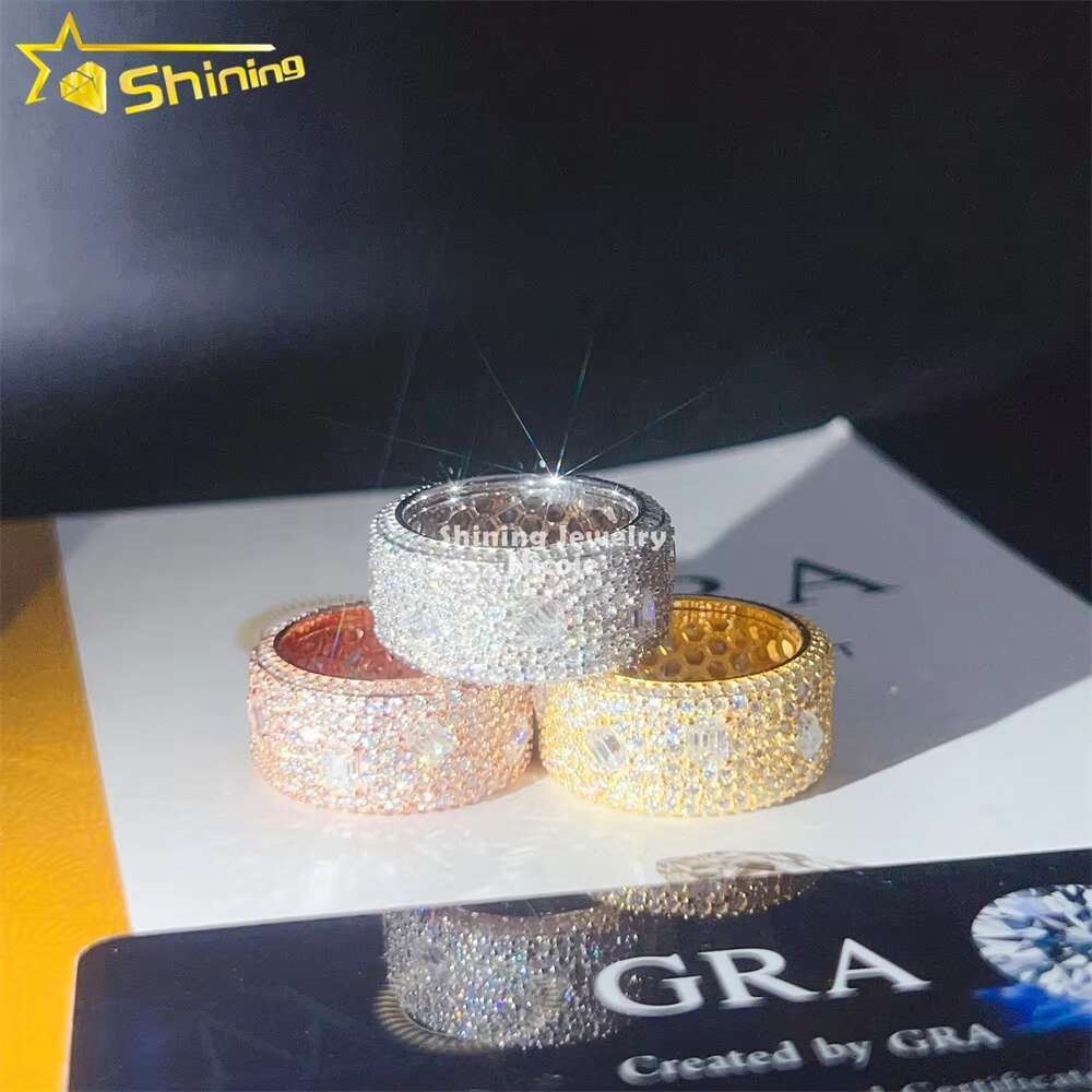Pass Diamond Tester Hip Hop Fully Iced Out 925 Sterling Silver Mens Moissanite Eternity Ring
