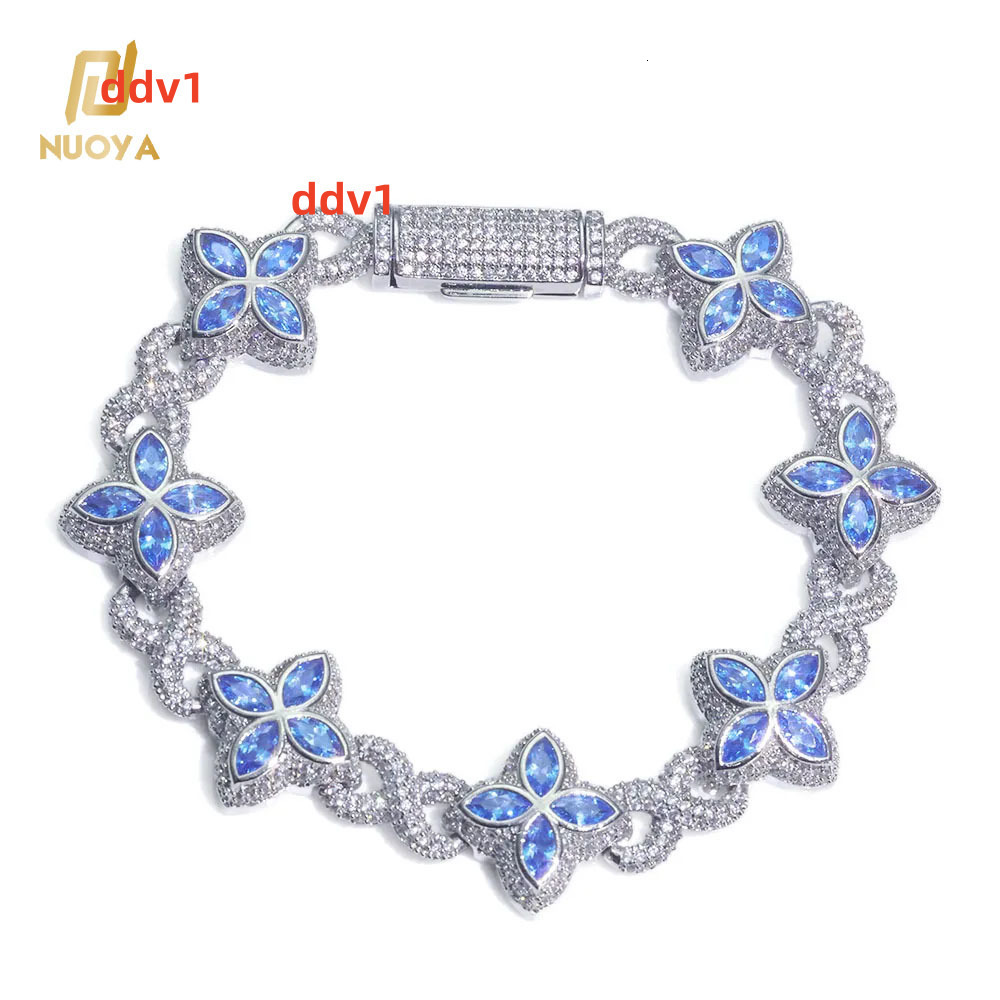 NUOYA Hip Hop Jewelry Flower Cross Design Iced Out Diamond Chain Silver Gold Four Leaf Clover Infinity Miami Cuban Link Bracelet
