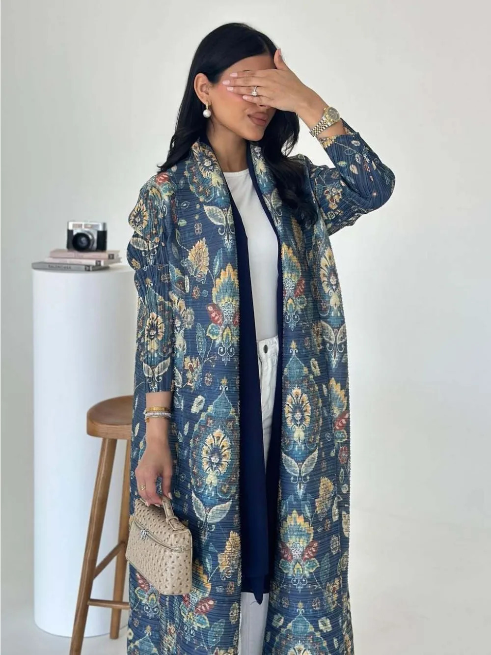 Muslim pleated Abaya elastic open dress Eid al Fitr womens Maxi Caftan cardigan wool sweater printed in Dubai Kaftan Islam Vestidos Jalabiya 250409