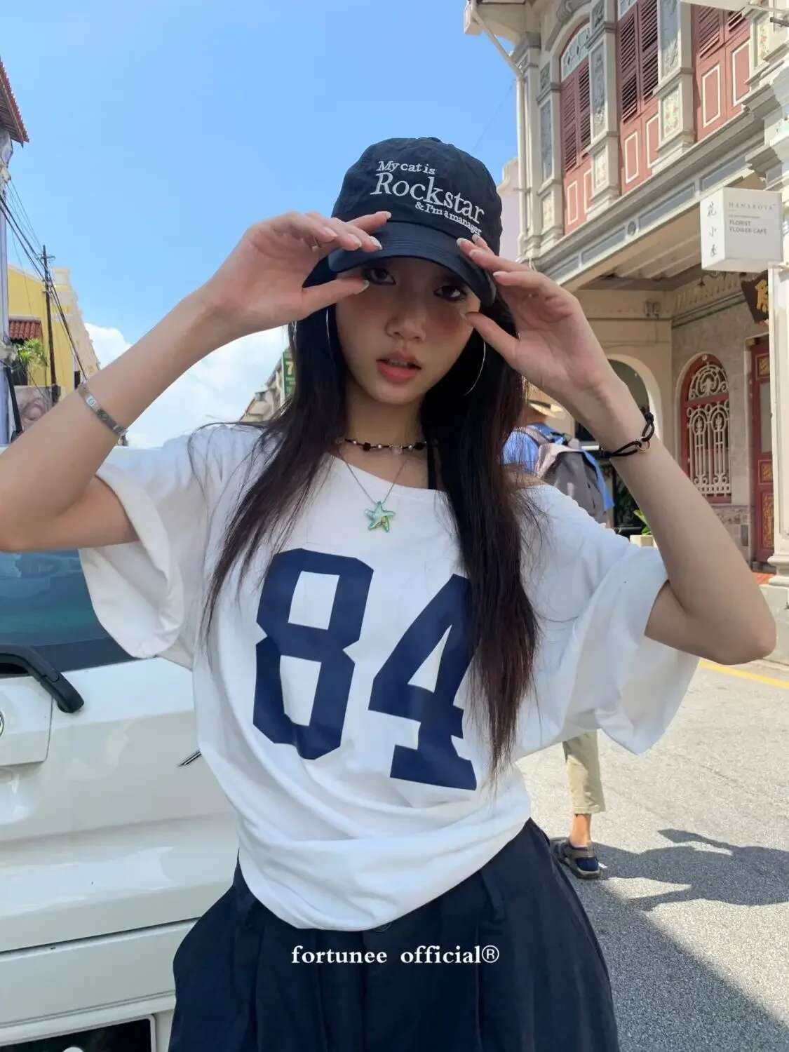 84 Print Short Sleeve One Shoulder T-shirt Street Style Tee Vintage Streetwear Y2K Tops Women Korean Summer White T Shirt