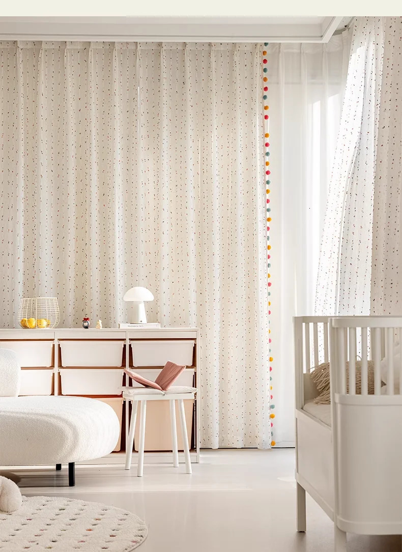 Retro Cotton Linen Rainbow Ball Linen Cream Style Bedroom Living Room Childrens Room Cotton Linen Curtains Folded Custom Curtains 250409