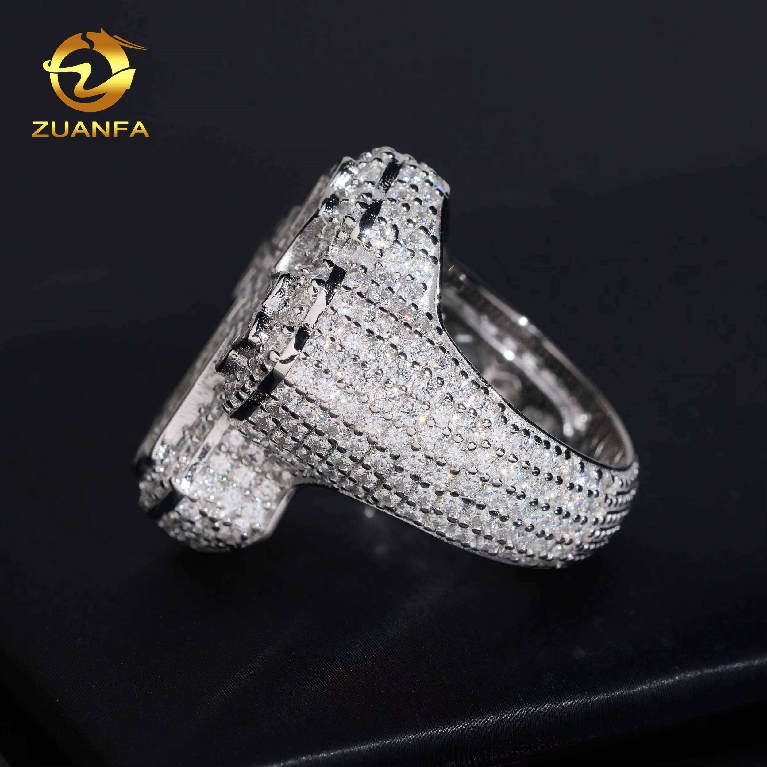 USA Local Stocks Affordable Ready to Ship Cross Ring Gold Baguette Moissanite Ring Iced Out Men Diamond Ring Iced Out Jewelry