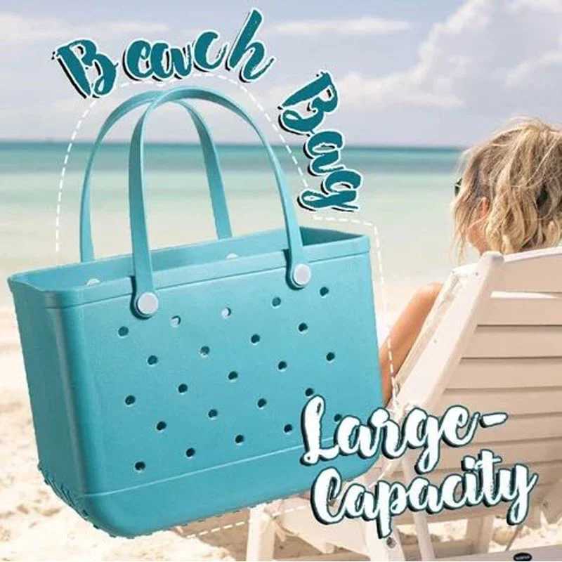 Extra Large Boggs Beach Bag Summer EVA Beach Basket Womens Picnic Handbag Hole Waterproof Handbag Shopping Shoulder BagT250409