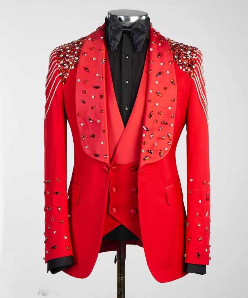 Luxurious Wedding Tuxedos Beading Crystal Men Suit Shawl Lapel 3 Piece Set Jacket Vest Pants One Button Party Suits Customized