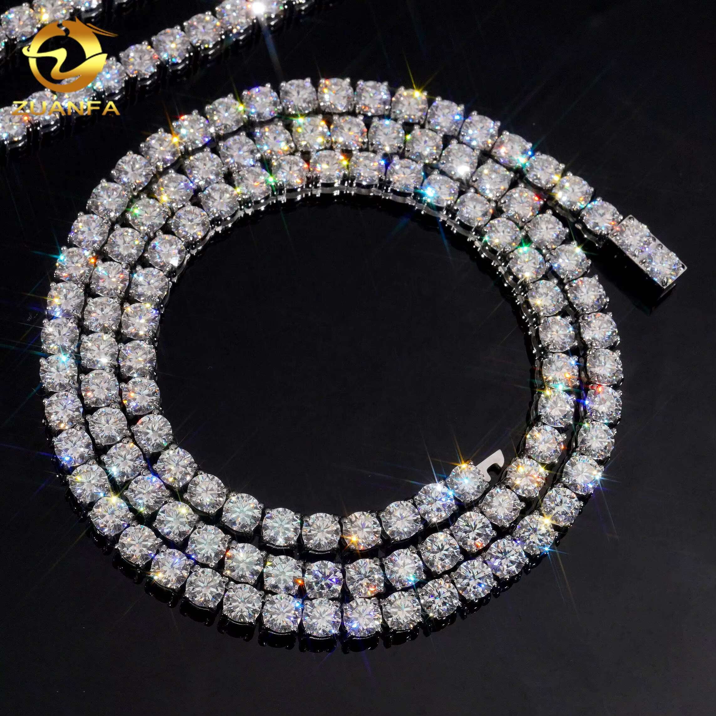 Ready to Ship No Tarnish 4mm 5mm Tennis Chain 316L Stainless Steel Pass Tester Vvs Moissanite Diamond Tennis Chain