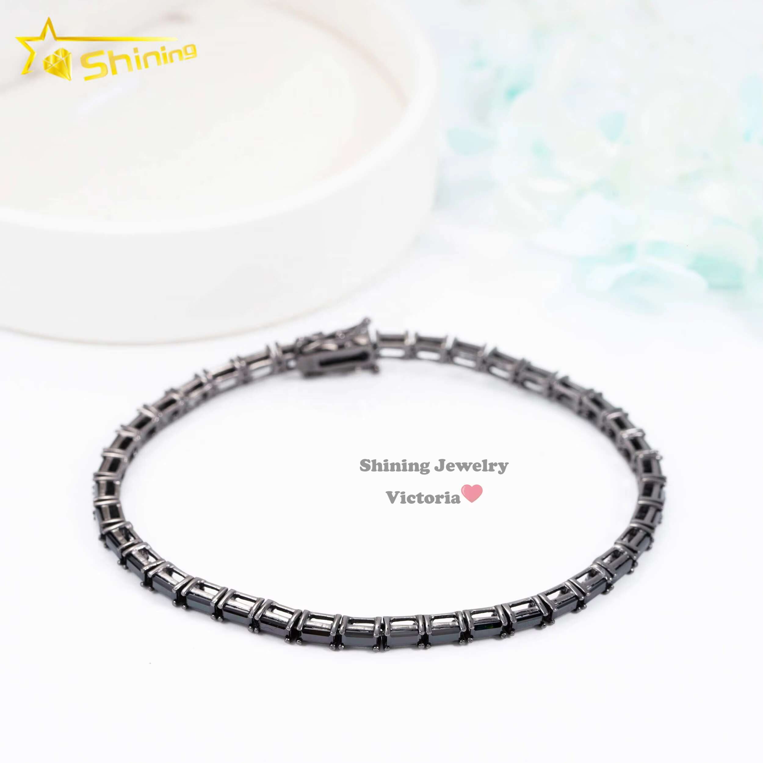 GRA VVS Black Moissanite 10K 14K 18K Black Rhodium Plated 925 Sterling Silver Tennis Bracelet for Men Women