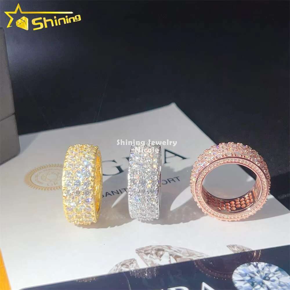 Luxury New Design Fully Iced Out Moissanite Diamond 925 Sterling Silver Hip Hop Men Eternity Ring