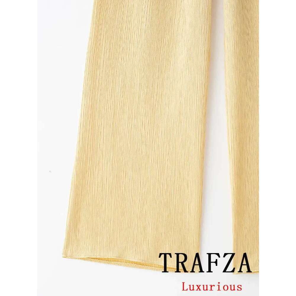 Designer clothing TRAFZA Vintage Casual Chic Solid Women Suit V-Neck Lace Long Sleeve Shirts Loose Straight Pants New Fashion 2024 Autumn Suits