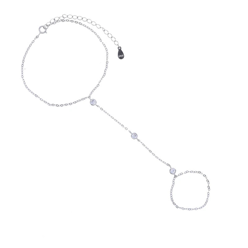 925 Sterling silver Fine Jewelry Geometric Round Bezel CZ Sparking Women Hand Chain Bracelet 250408