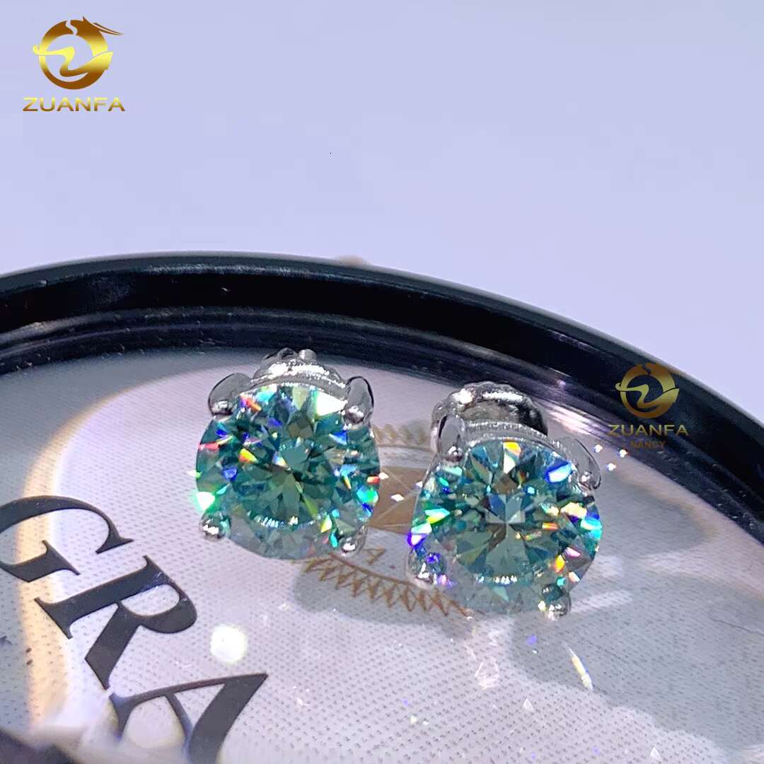 Hot Sale Hip Hop Earring 925 Sterling Silver 8.0mm Blue Moissanite Screw Back Stud Earrings