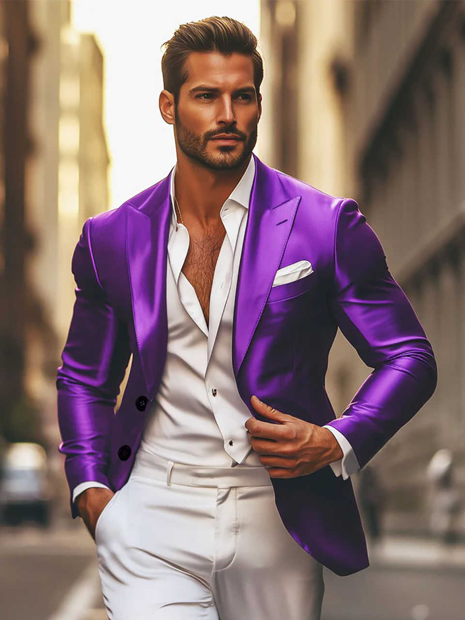 Noble Purple Tuxedos Customized Leisure Business Peaked Lapel Groom Wedding Suit Fashion Show Wear One Jacket