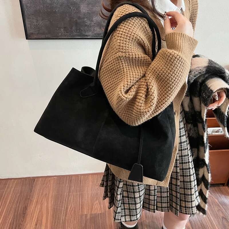 Retro Style Simplicity Nubuck Leather High-Capacity Ladies' Tote Advanced Feeg Commute Versatile The Single Shoulder Bag