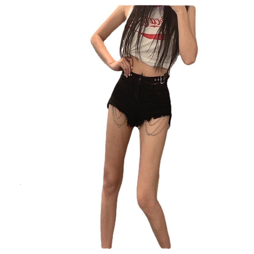 2025S Women s S Designer Shorts Spring/summer Fashion Women s Sexy Fashion Washed Hollow Waist Chain Denim Shorts Hot Pants Beach Pants