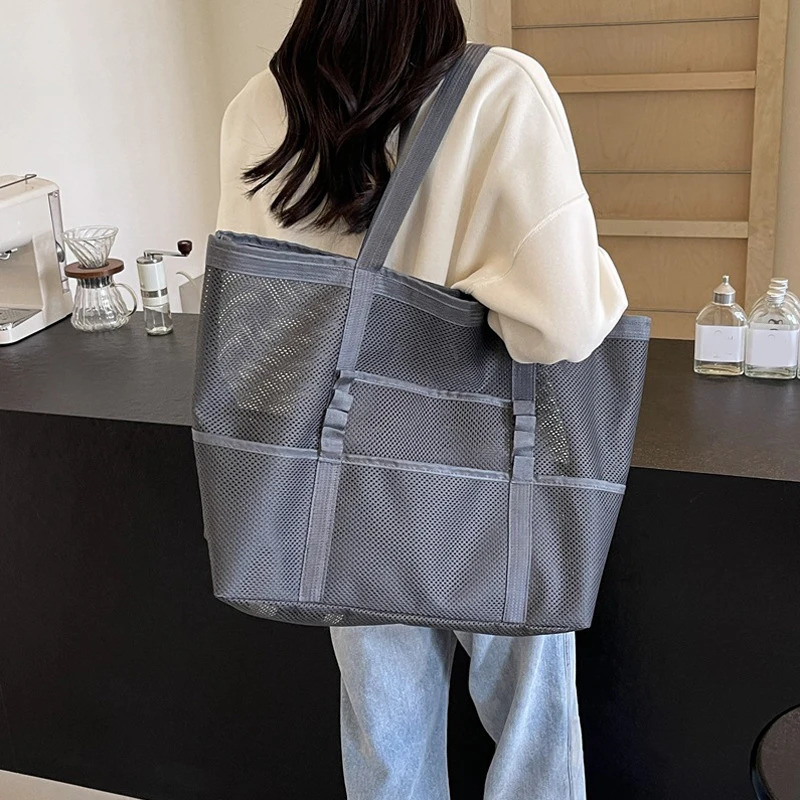 Hollow large capacity makeup storage bag womens multifunctional mesh shoulder travel transparent beach 250408
