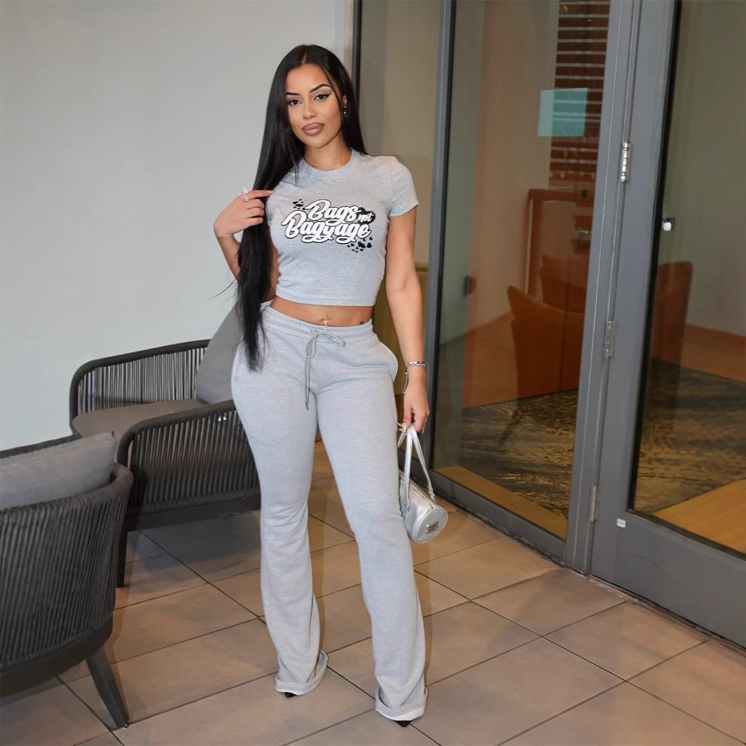 2025S Designer Women S Set Summer New Solid Color Personalized Printed Top Fashion Hip Lifting Pants Set For Women