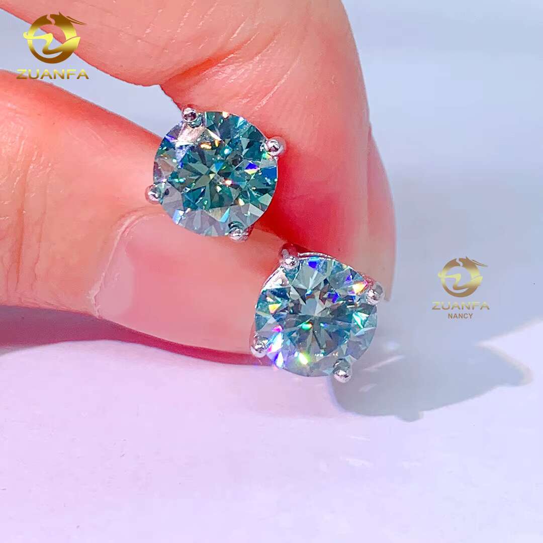 Hot Sale Hip Hop Earring 925 Sterling Silver 8.0mm Blue Moissanite Screw Back Stud Earrings