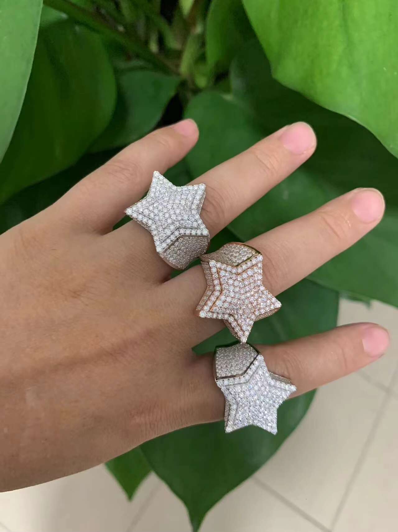 Hiphop Jewelry Iced Out 925 Sterling Silver VVS Moissanite Diamond Star Ring With GRA Certificate