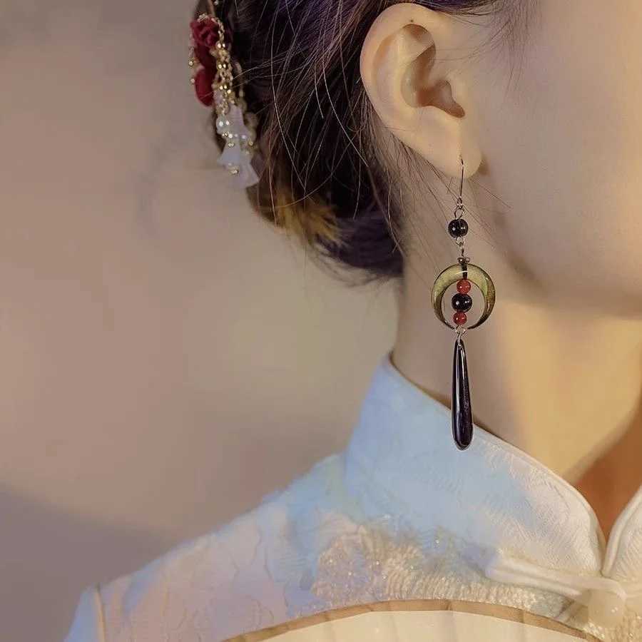 Steel Fun Jewelry New Chinese Style HanFu Moon Pendent Long Tassel Dangle National Style Earrings for Women Jewelry Gift 2024 Z250408
