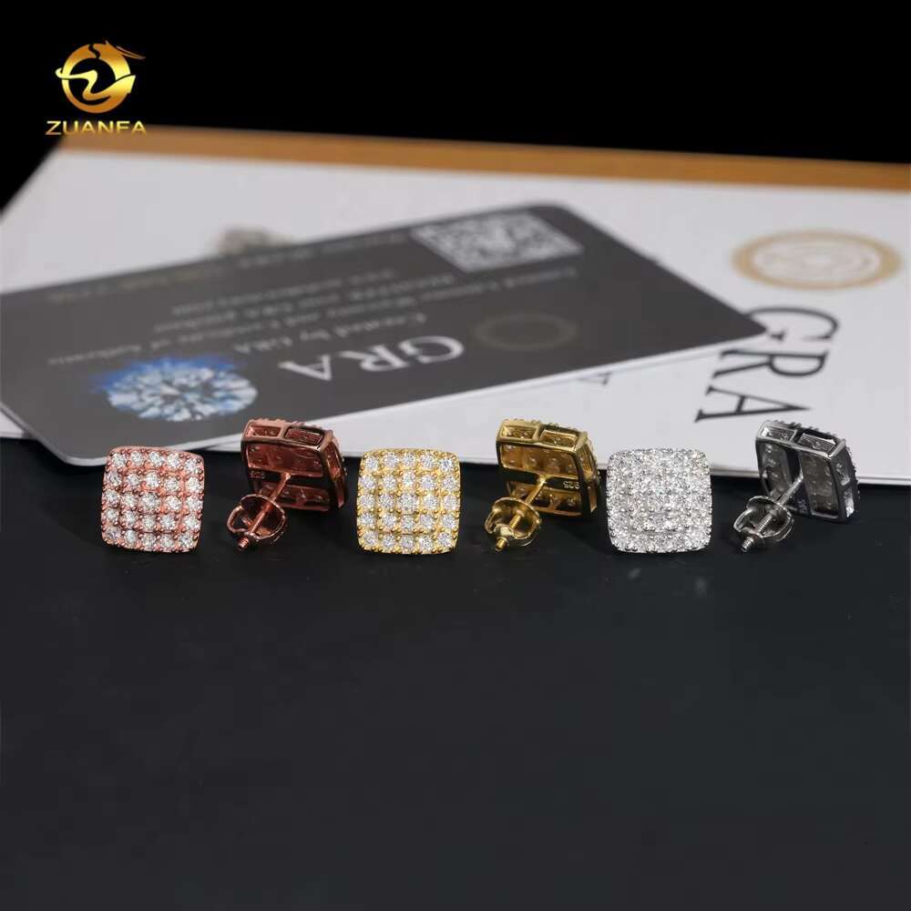 Wholesale Factory Price 925 Sterling Silver White Gold Iced Out Diamond Hip Hop Moissanite Earrings
