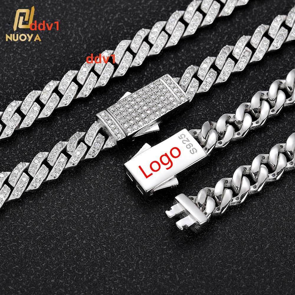 NUOYA 8mm Pass Diamond Tester VVS Moissanite Chain for Women 925 Sterling Silver Cuban Link Bracelet