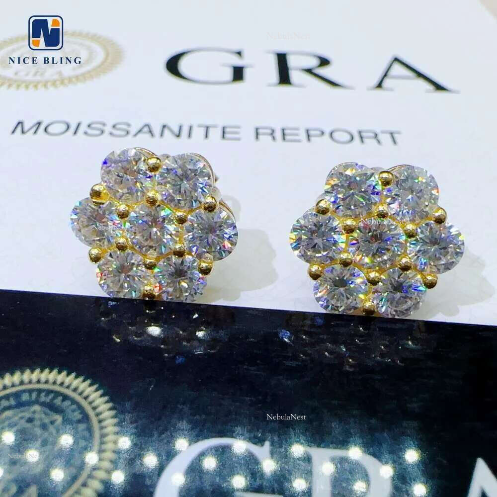 Cluster wer Design Dia Earrings Men Hiphop Sterg Sier Moissanite Ear Stud For Women