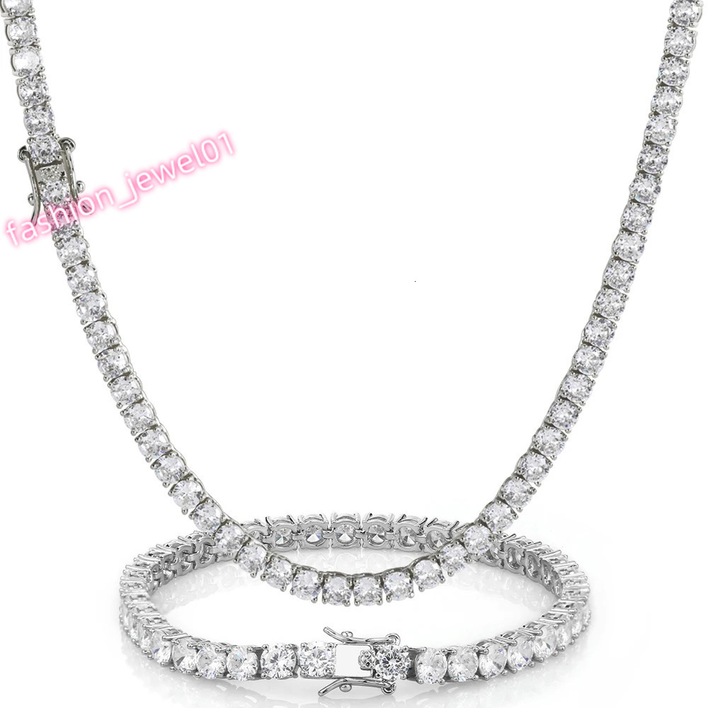 Hip Hop Jewelry Brass Setting CZ Tennis Chain Necklace Gold/Silver Color Iced Out AAAAA Cubic Zirconia Chain