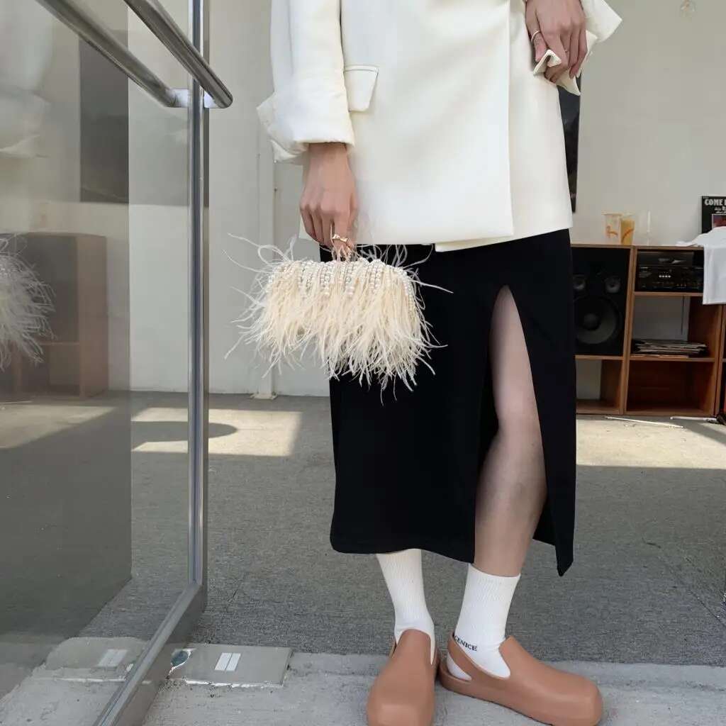 Ostrich Fur Feather Handbag Coin Wedding Purse Evening Wallet Bag Women Clutch Dia Knuckle Rings Dinner