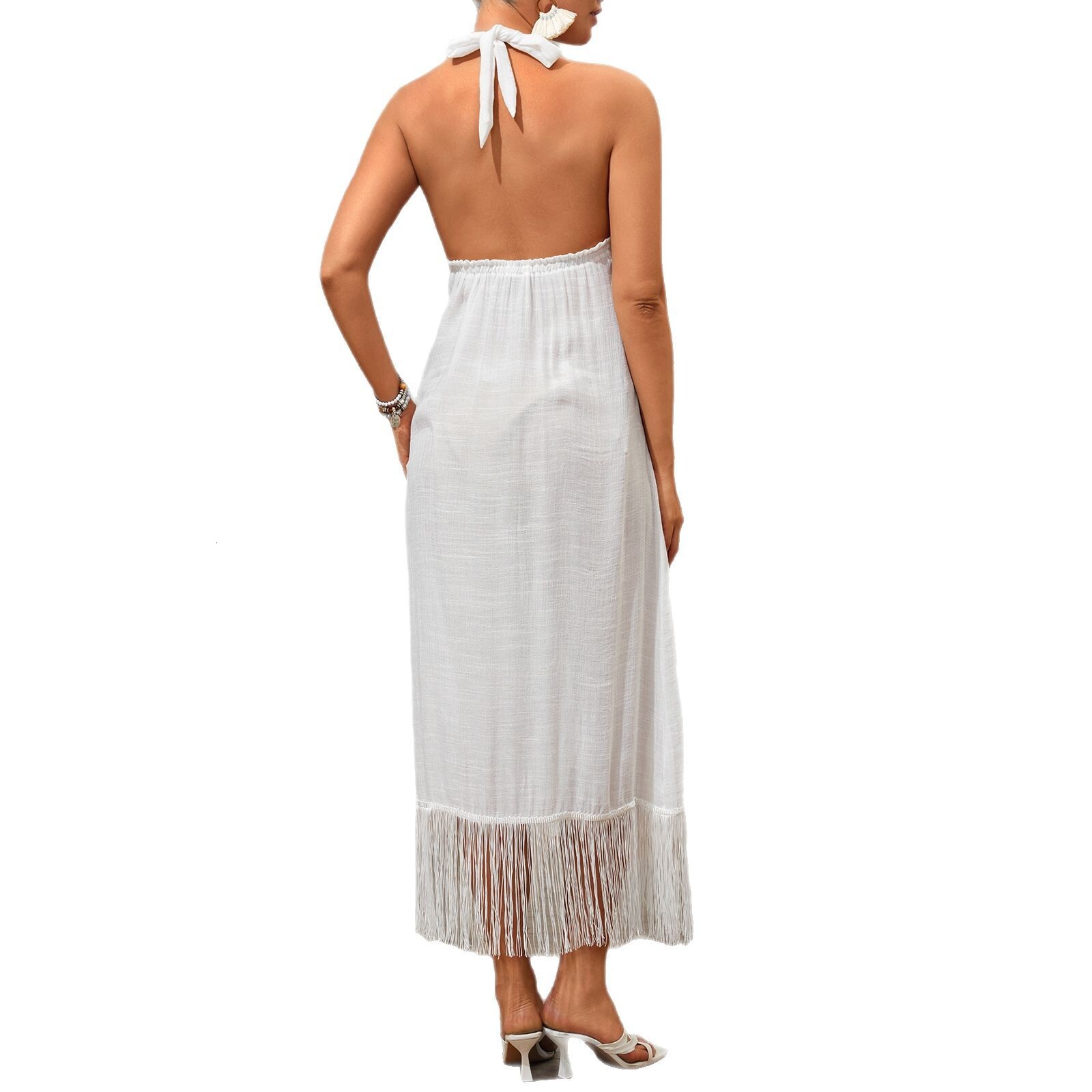 2025 new beach dress womens summer beach vacation dress temperament tassel suspender long dress