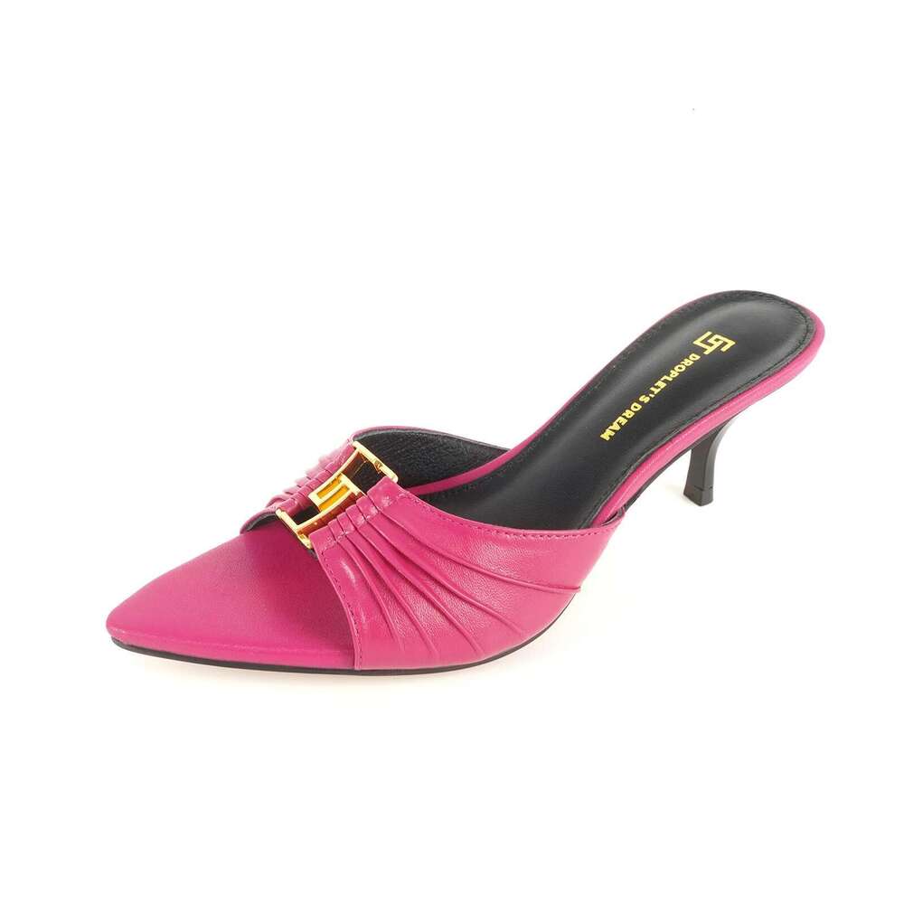 2024 Summer New Women's Fashion Slippers With Pointed Toes, Fish Mouth Shoes, High Quality Genuine Leather Party Shoes Sizes 44