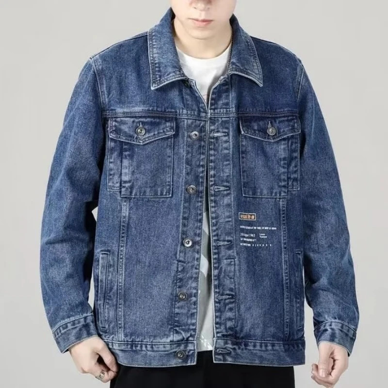 Mens black denim jacket autumn mens Jens clothing punk rock shirt workwear 250409