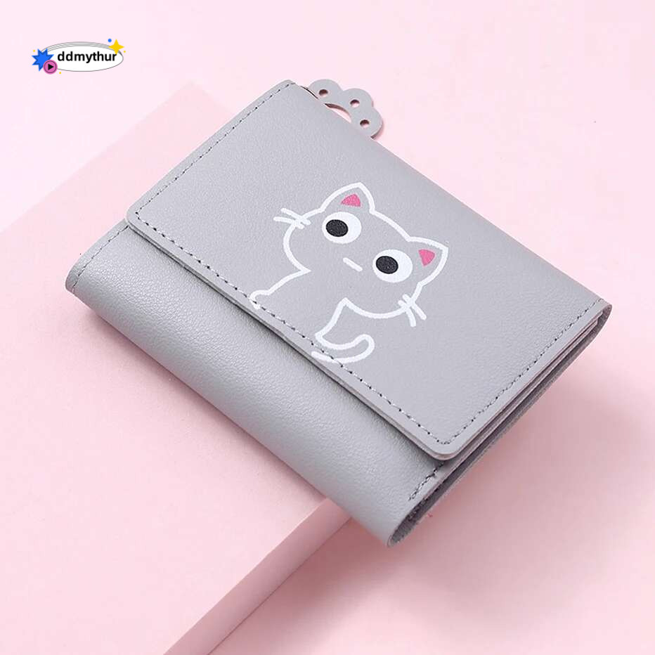 Women's Cute Cat Female Small Short PU Leather Purse Ladies Card Holder Money Bag Hasp Creative Fashion Wallet Girls Gift ddmythur