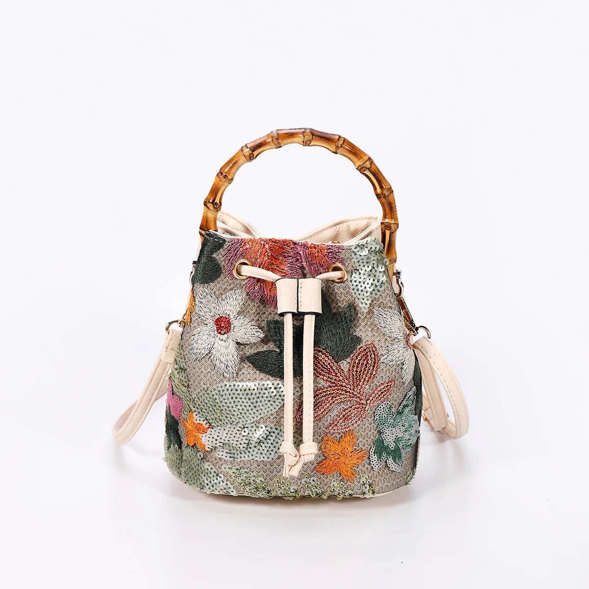 Fashion Sequin Embroidery Bucket Baboom Handle Women Handbags Wer Straw Shoulder Crossbody Bags Sumer Beach Tote Bag