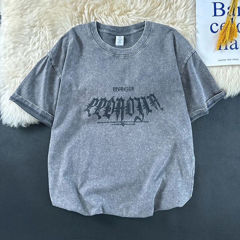 Mens Tshirt Gothic printed large loose fit unisex casual round neck short sleeved top 250409