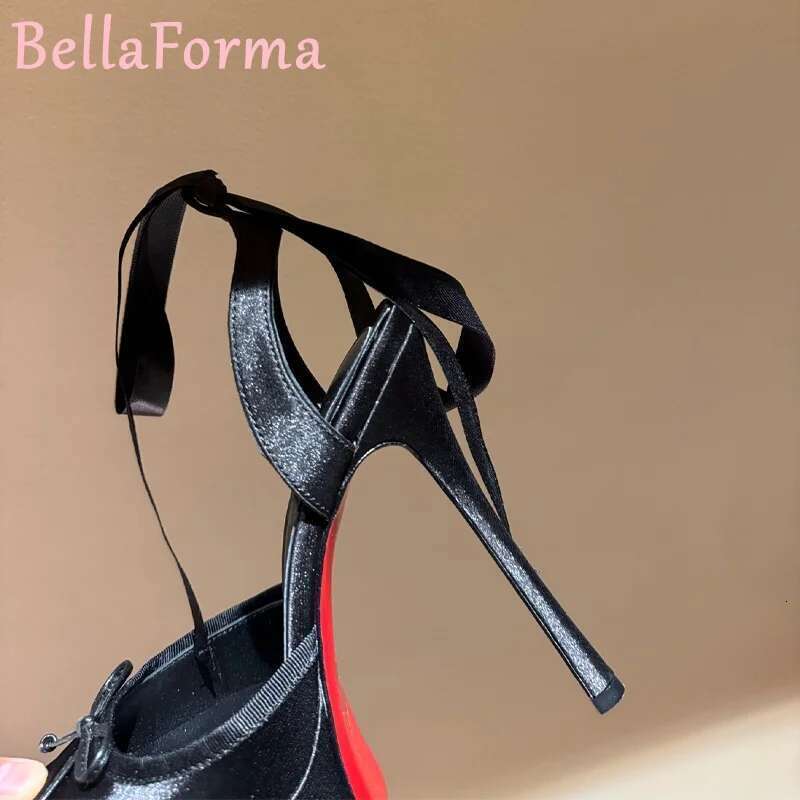Women's Platform Silk Bow Ribbon High Heels Sweet Catwalk Banquet Wedding Formal Dress Square Toe Pleated Sgback Sandals 2025