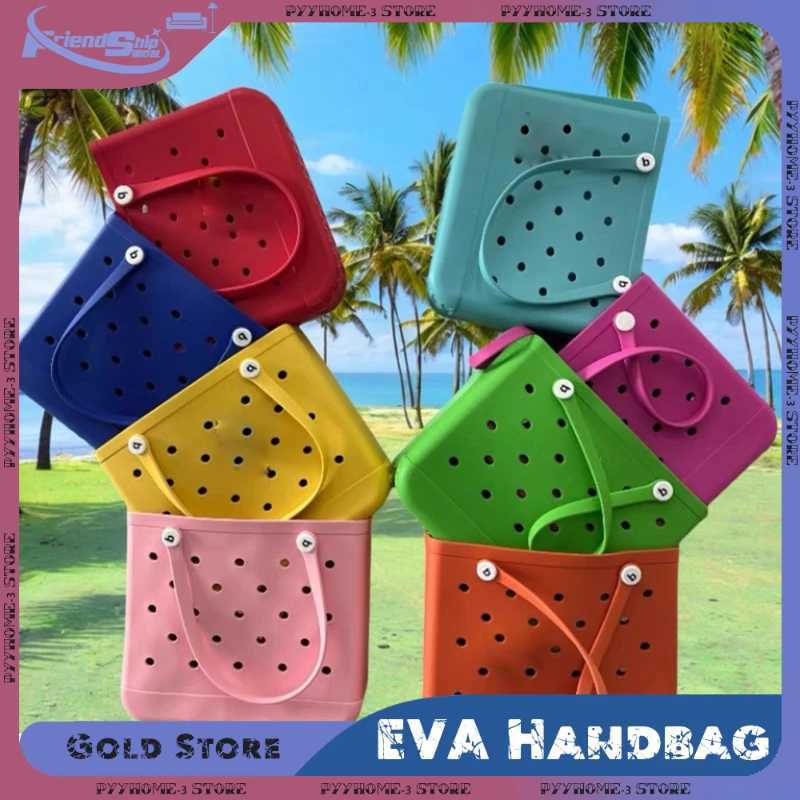 Durable EVA beach handbag large capacity bag Fi rubber waterproof handbag solid color jelly beach bag Sundries organizer Y250409