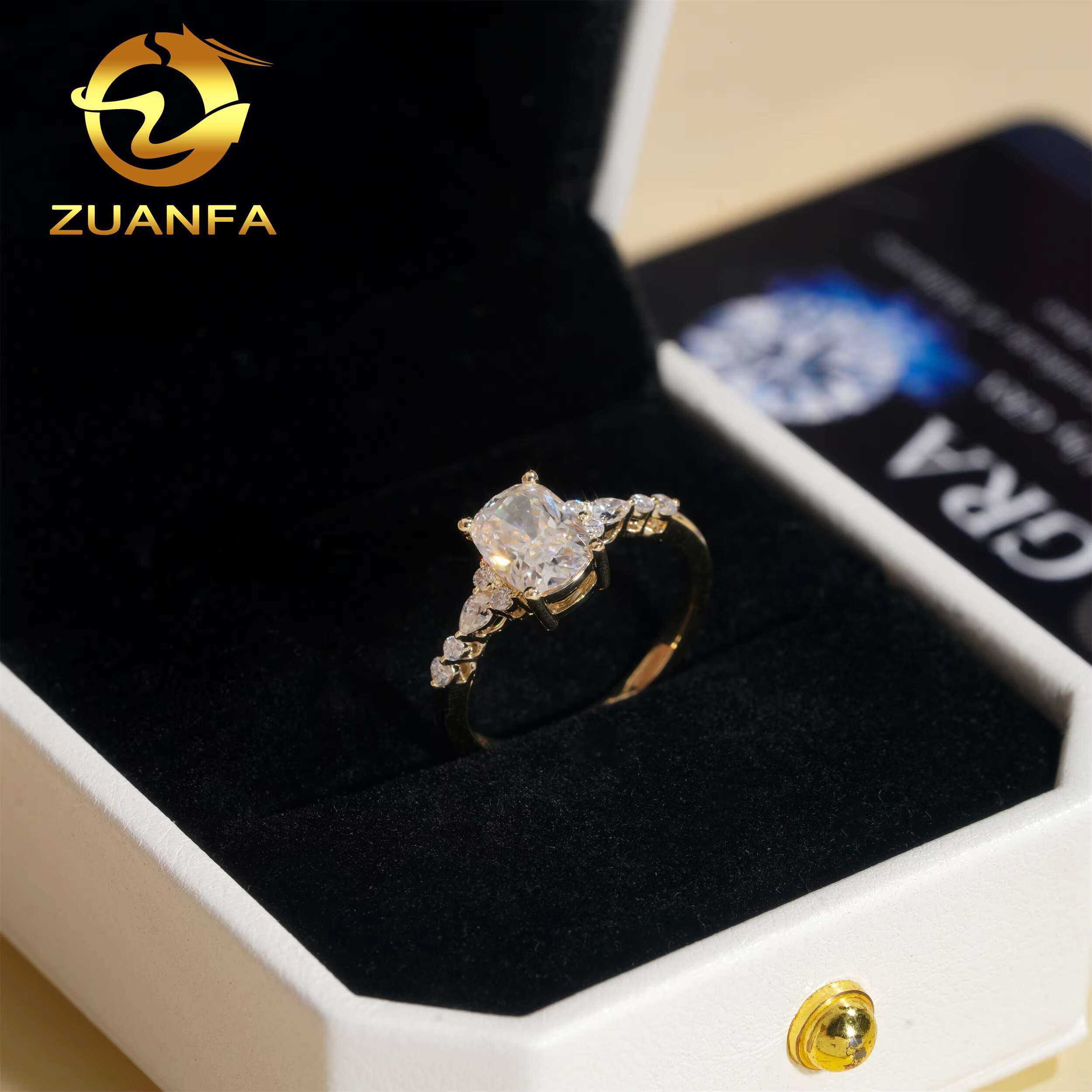 10K Real Gold 1.5Ct Long Cushion Cut Engagement Ring Moissanite for Women GRA Certificate Moissanite Diamond Ring