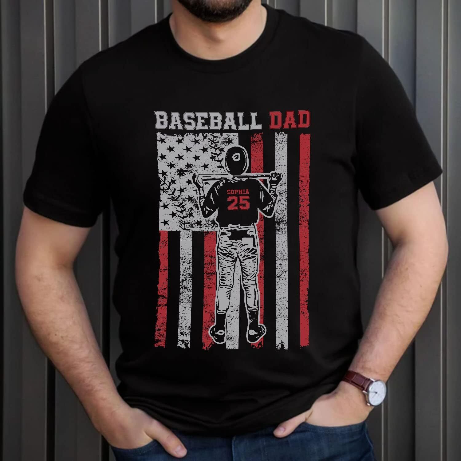 T shirt for Mens Personalized Baseball Dad Shirt, Dad Baseball T-Shirt, Baseball Dad Gifts, Baseball Lover Gift, Dads Birthday Present