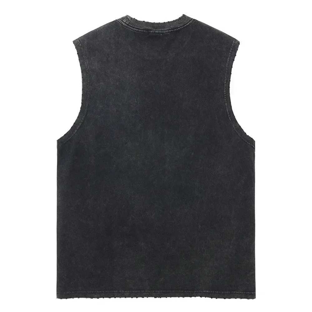Harajuku washed black vest summer street clothing anime printed vest womens casual sleeveless top retro cotton T-shirtXJ250409
