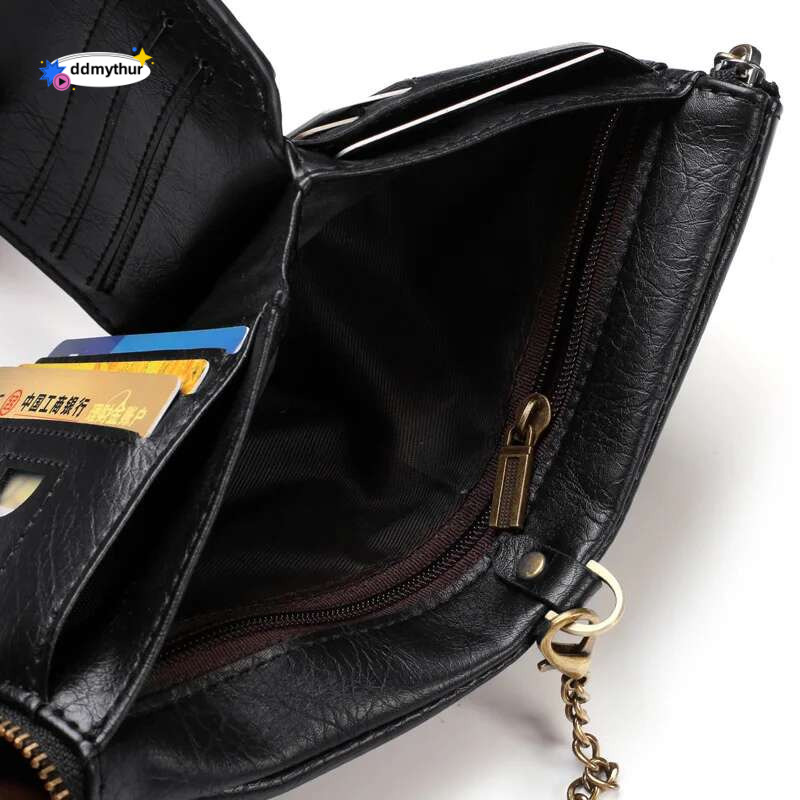 2021 New Wallets Name Customized PU Leather Short Card Holder Chain Men Purse High Quality Brand Male wallet ddmythur