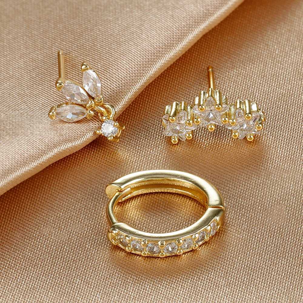 3PCS Luxury Star Pendant Piercing Earrings Set For Women Stainless Steel Zircon Punk Ear Studs Earring Lady Jewelry aretes Z250408