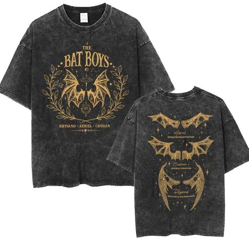 Bat Boy Double sided T-shirt Rhys and Cassian Azriel Clothing Washing T-shirt Mens Fashion Retro T-shirt Street ClothingXJ250409