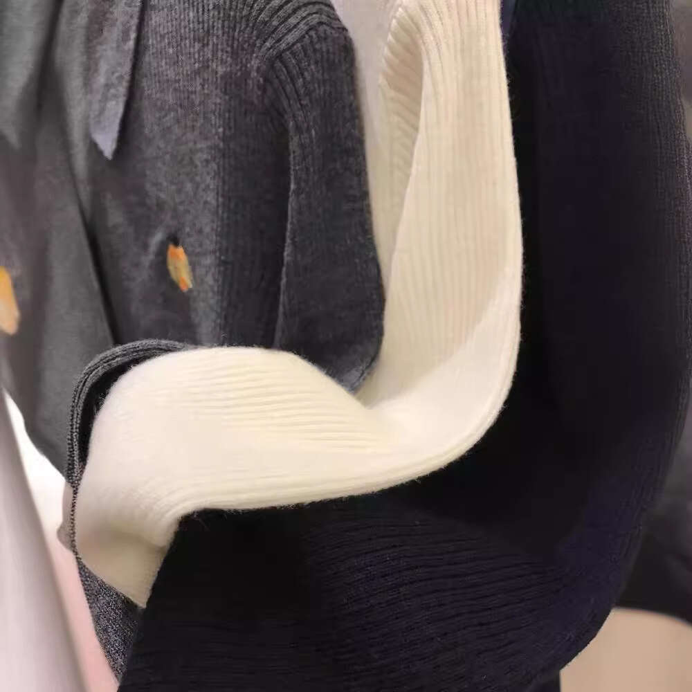 Soft and delicate texture, carefully selected ultra-fine French Polo collar embroidered bead wool knitted cardigan for women