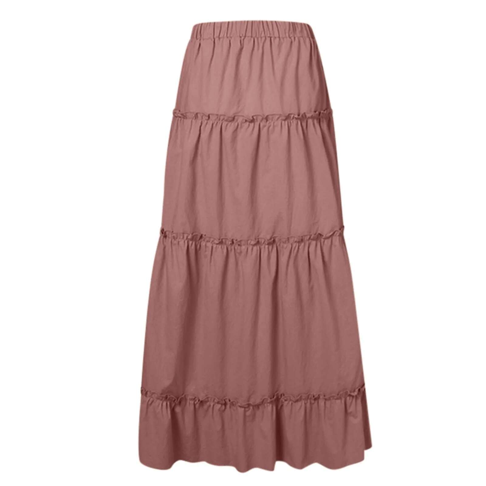 Dongdumaoyi Women S Boho Vintage Floral Maxi Skirts Elastic High Waist Pleated A Line Skirt Beach Holiday Layered Ruffle Hem Flowy