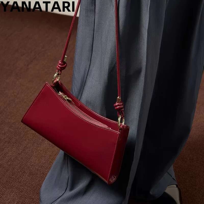 YANATARI Underarm Cowhide Genuine Leather Handbags Women Vintage Red Shoulder Female Korean Bag High Quality 2025