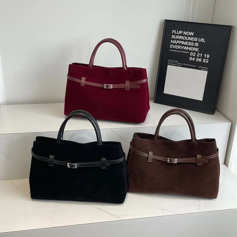 Retro Veet Leather Tote Bags For Women Winter Y2k Female Shoulder Bag Females Simple New Handbags And Purses